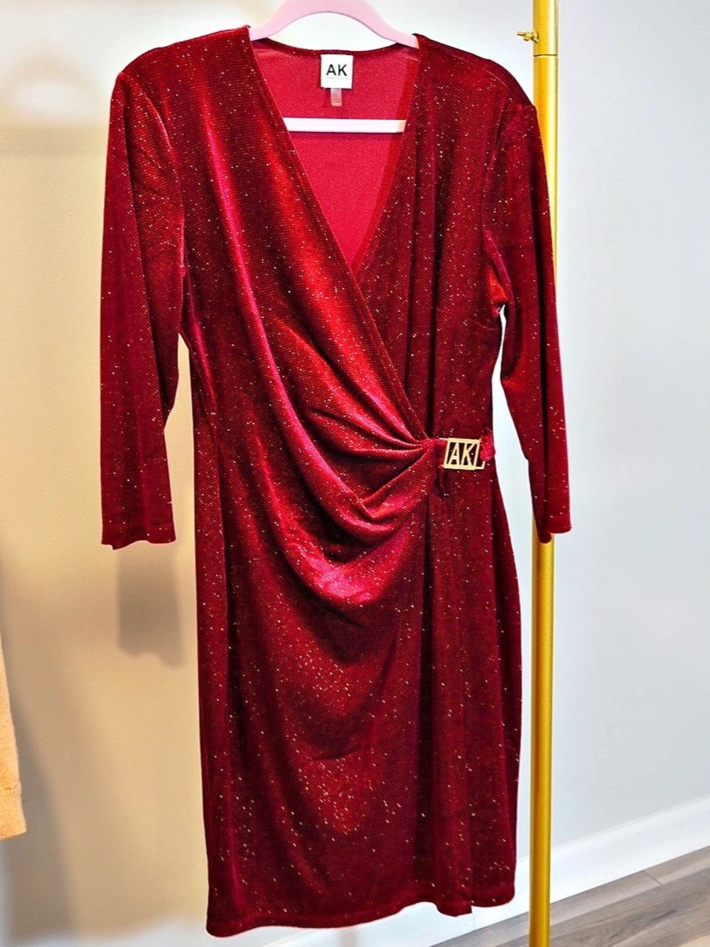 Beautiful Event Dress- Anne Klein Draped Shimmer Dress Midi in Red Size 12